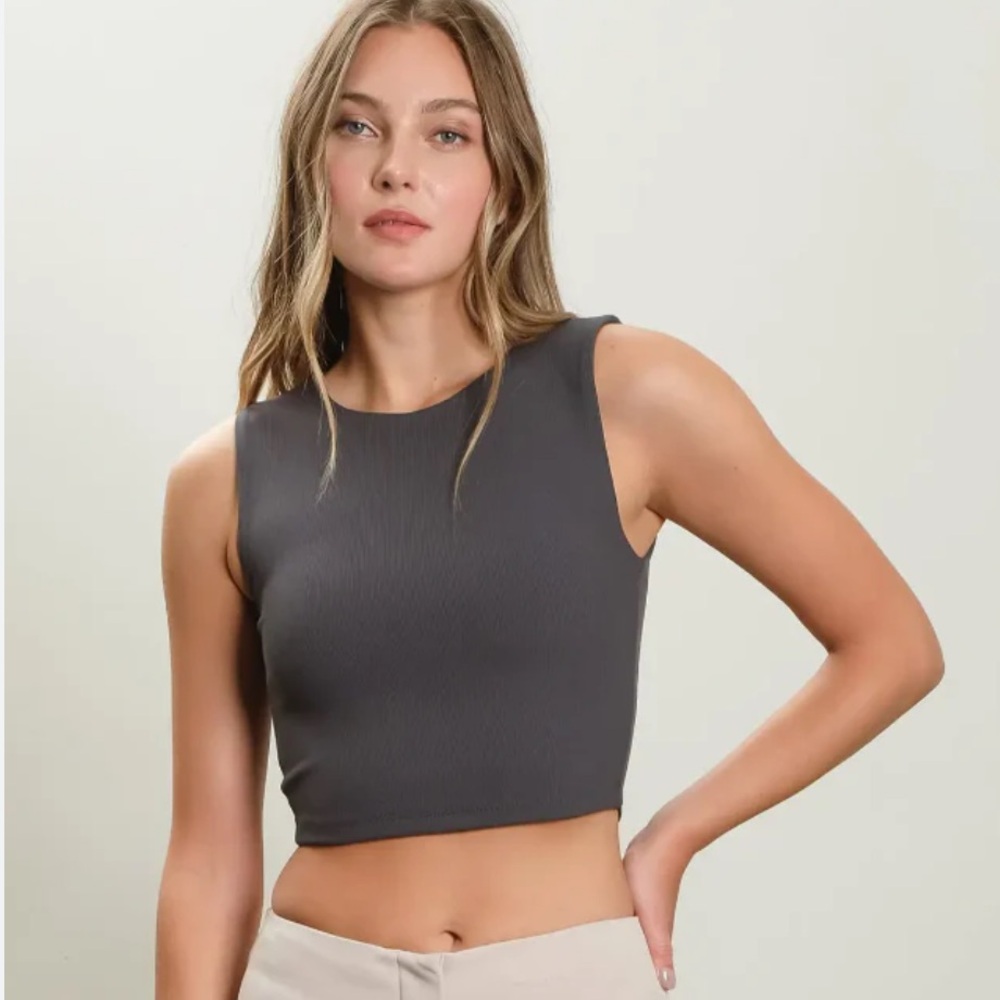 Kittenish Ribbed Slate Gray Cropped Tank Top Women’s Size S